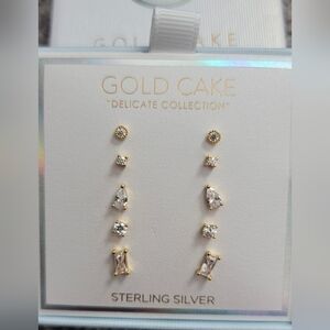 GOLD Cake Sterling Silver Earrings Set, 5Pairs